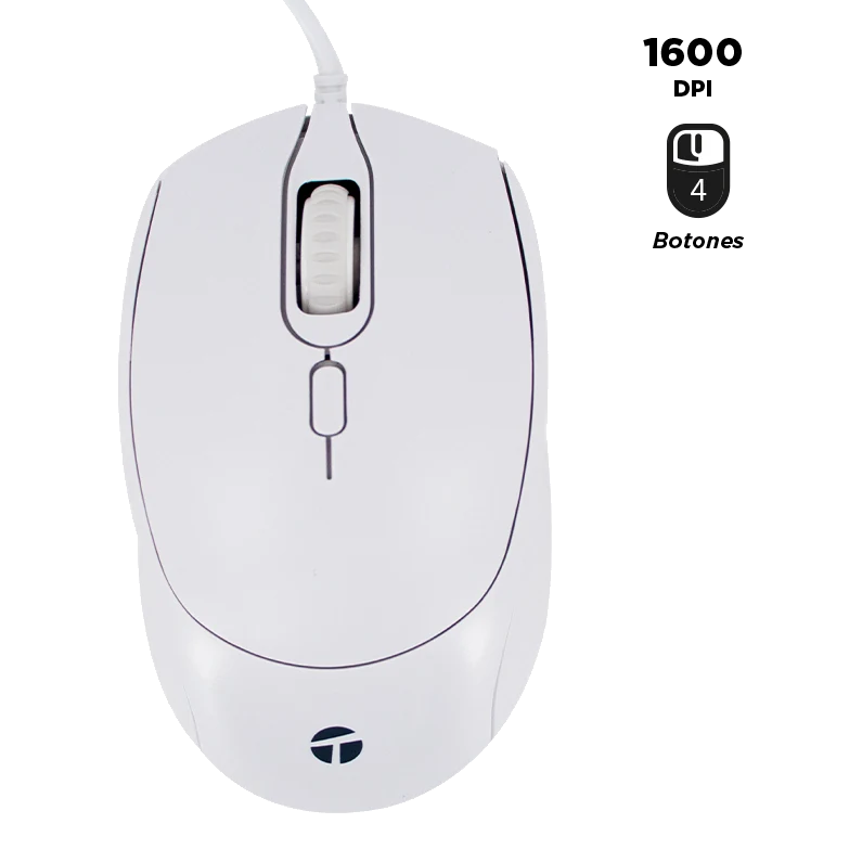 Mouse óptico Teros Te-1225s, 800-1200-1600 Dpi, Usb, 4 Botones, Color Blanco