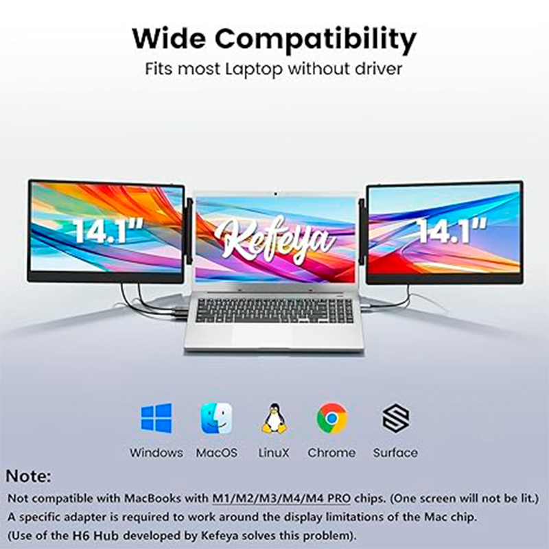 Extensor Dual De Monitor 14" Para Portatiles De 13"-17", Fhd (1920x1080), Ips, Usb-c/hdmi — vista 2
