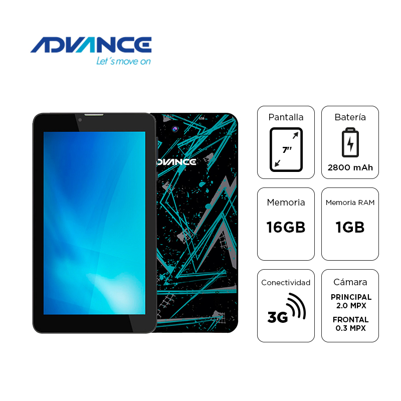 Tablet Advance Prime Pr6152, 7" 1024x600, Android 11 Go , 3g, Dual Sim, 16gb, Ram 1gb.