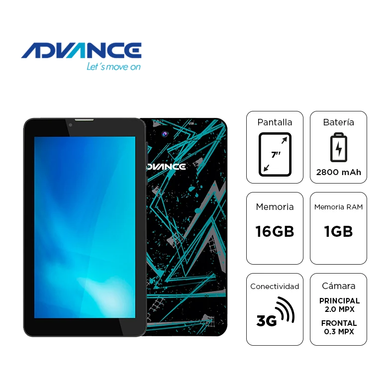 Tablet Advance Prime Pr6152, 7" 1024x600, Android 11 Go , 3g, Dual Sim, 16gb, Ram 1gb.