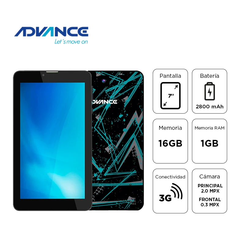 Tablet Advance Prime Pr6152, 7" 1024x600, Android 11 Go , 3g, Dual Sim, 16gb, Ram 1gb.