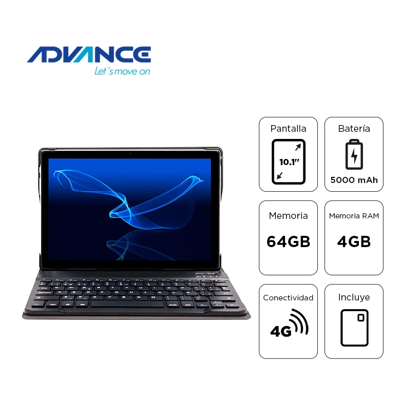 Tablet Advance Smartpad Sp5706 + Teclado, 10.1" Wxga Ips, 4gb Ram, 64gb, Android 13