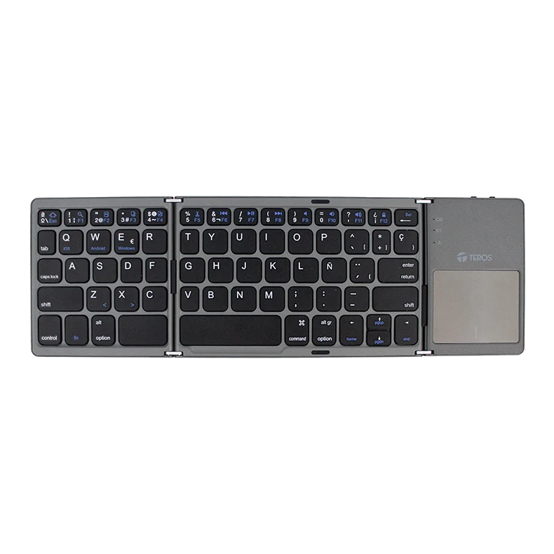 Teclado Inalámbrico Plegable Teros Te-4075s, Bt 3.0, Gris