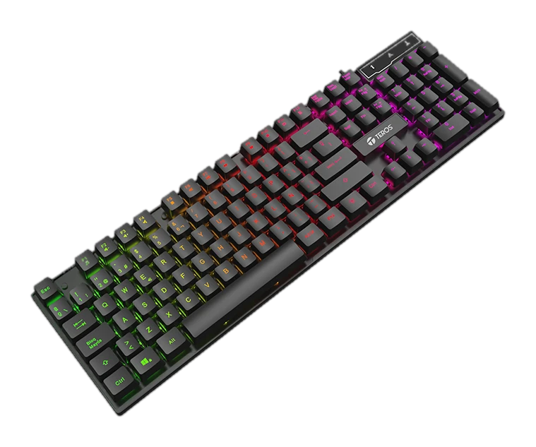 Teclado gamer TEROS TE-4072G, RGB, USB, negro
