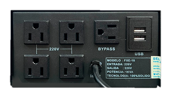 Estabilizador Elise - Fase Fxe-10, Sólido, 1.0kva, 4 Tomas A 220vac, 1 Toma By-pass. — vista 2