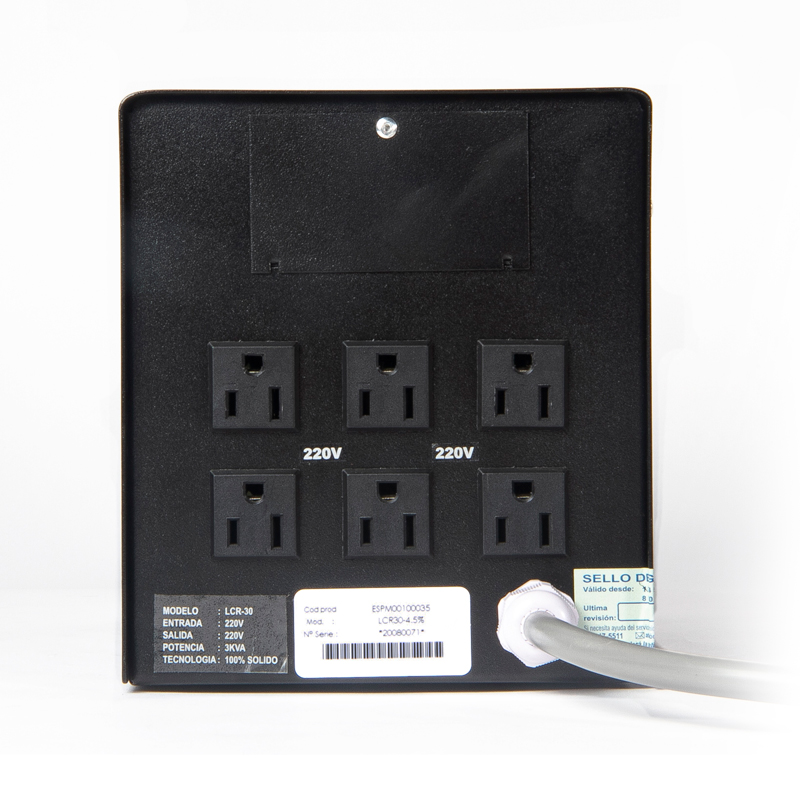 Estabilizador Monofasico ELISE IEDA PODER SAFE, LCR30-4.5%, Solido, 3kVA, 220VAC, 6 Tomas