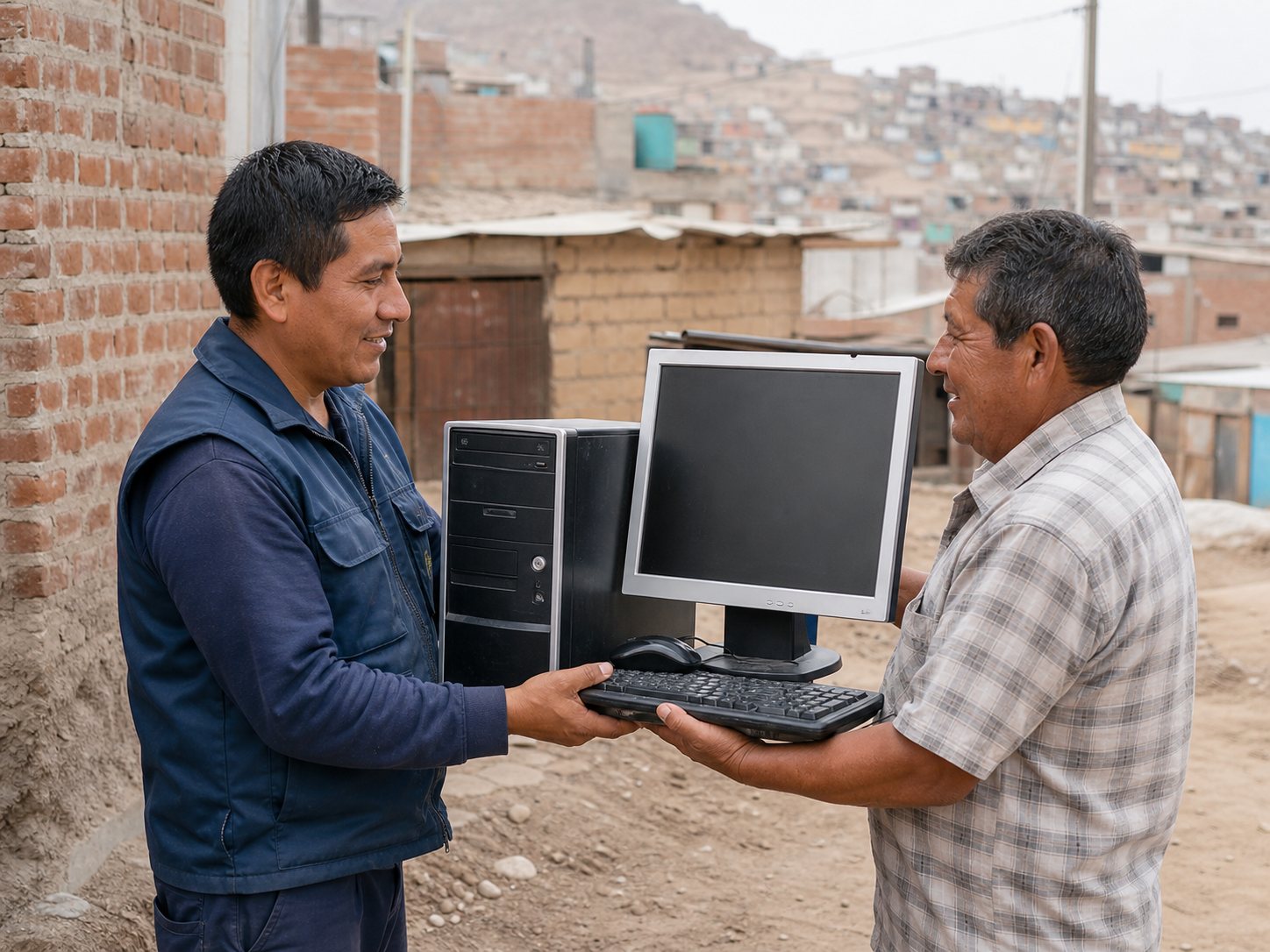Entrega de una computadora usada para ser recuperada por el proyecto social